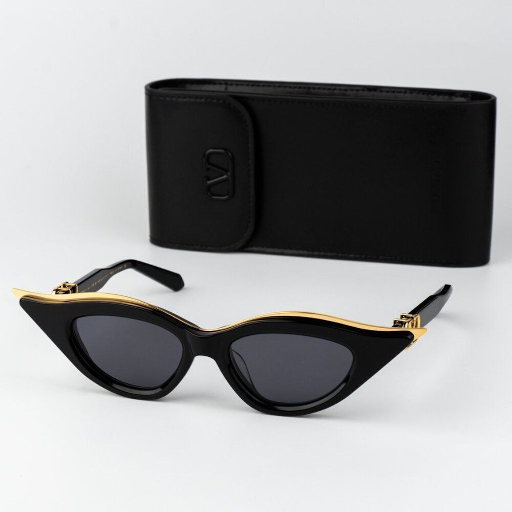 Valentino Women Sunglasses Black Gold Grey Cat Eye V-GOLDCUT - II VLS-114A 49